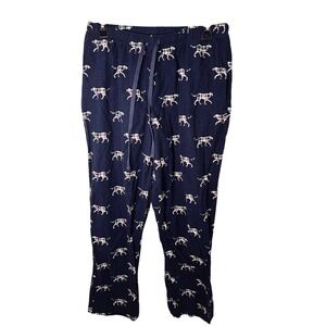 L.L. Bean Pajama Pants Navy Blue Plaid Dog Print Flannel Women's Size Medium
